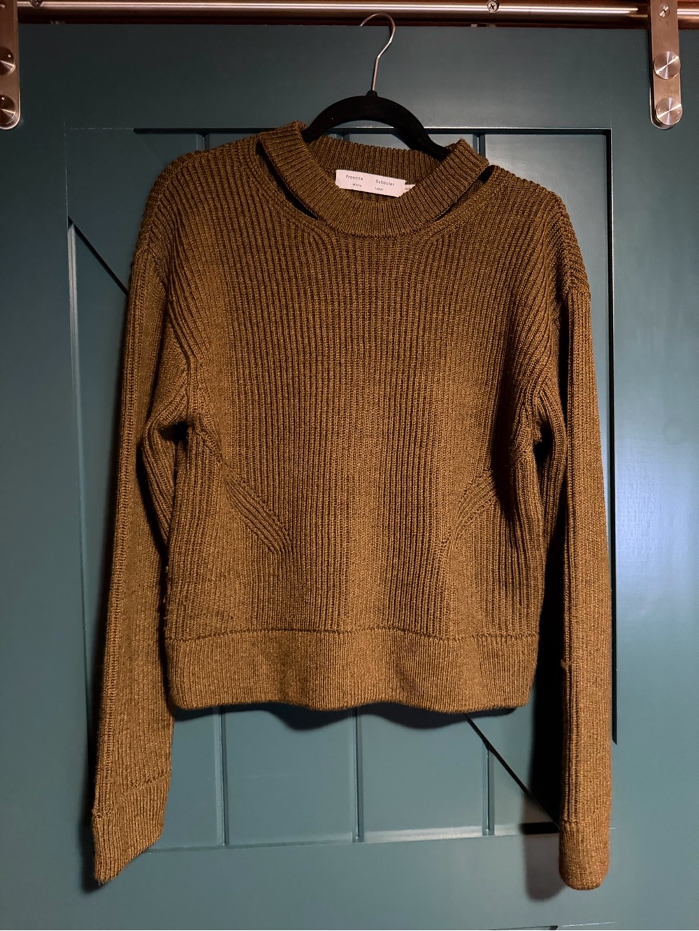 Olive Rib-Knit Crewneck Sweater - Women